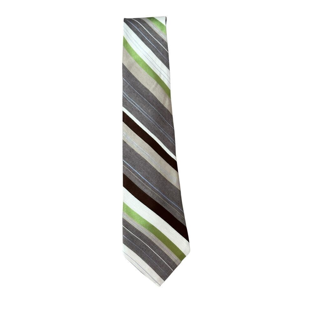 Ted Baker London Men's Gray Green Linen Blend Striped Print Neck Tie